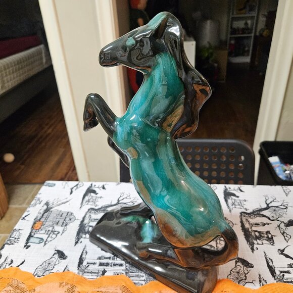 Vintage Blue Mountain Pottery Rearing Green / Black Terra Cotta Horse 14" MCM - Picture 7 of 13